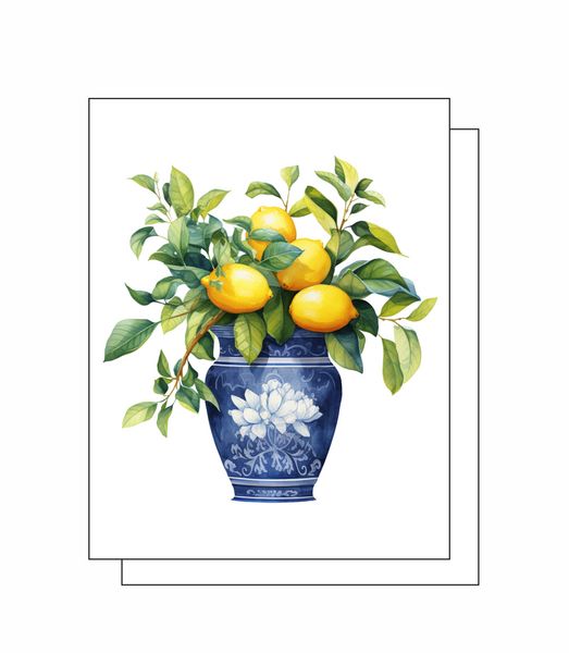 Lemon Vase 8 Note Crads 8 Self Sealing White Envelopes Blank Inside