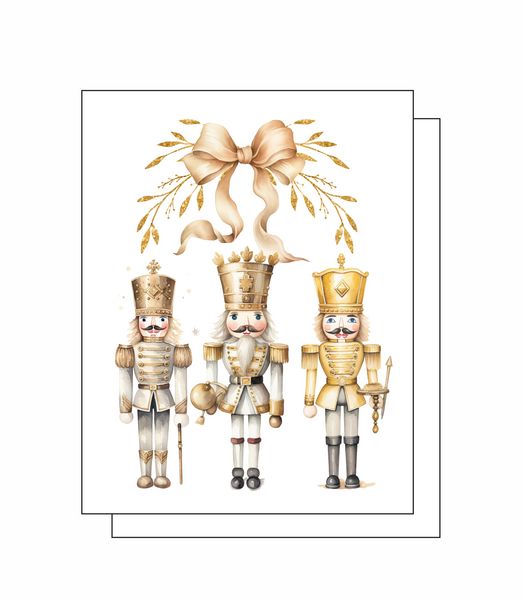 Gold Nutcrackers 8 Note Crads 8 Self Sealing White Envelopes Blank Inside