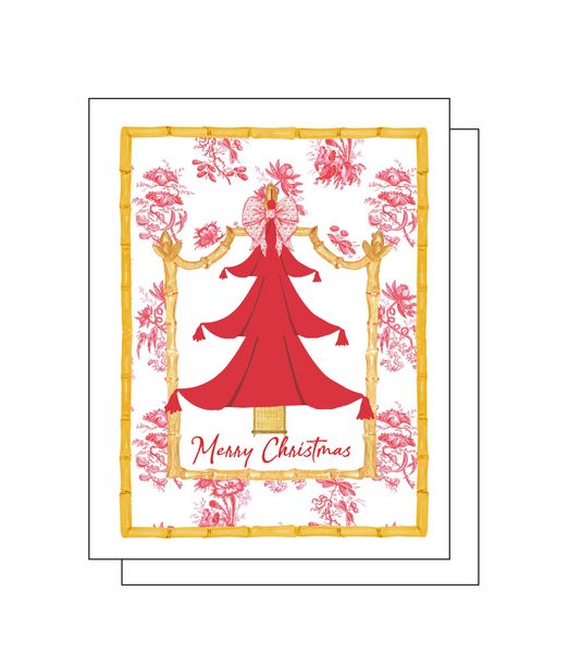 Red Toile Merry Christmas 8 Note Crads 8 Self Sealing White Envelopes Blank Inside