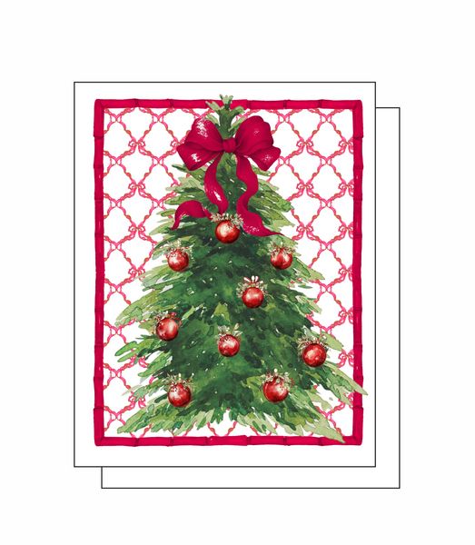 Traditional Christmas Tree 8 Note Crads 8 Self Sealing White Envelopes Blank Inside