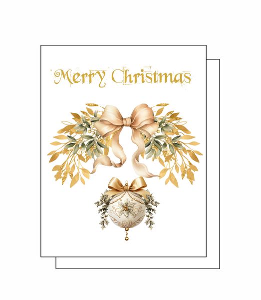 Gold Christmas Ornament 8 Note Crads 8 Self Sealing White Envelopes Blank Inside