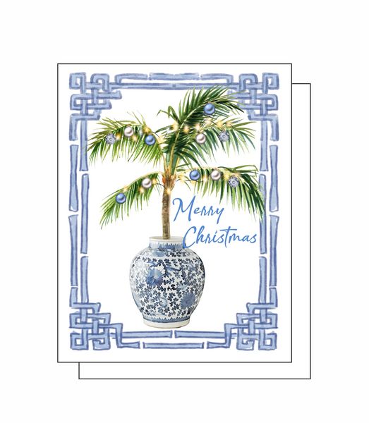 Merry Christmas Palm Tree 8 Note Crads 8 Self Sealing White Envelopes Blank Inside