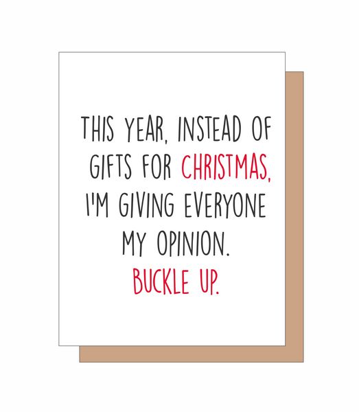 This year, instead of gifts for Christmas, I'm giving my opion. Buckle Up.